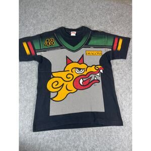 VINTAGE 90s NFL Barcelona Dragons Nutmeg Mills Mens Large Black cGraphic Tee